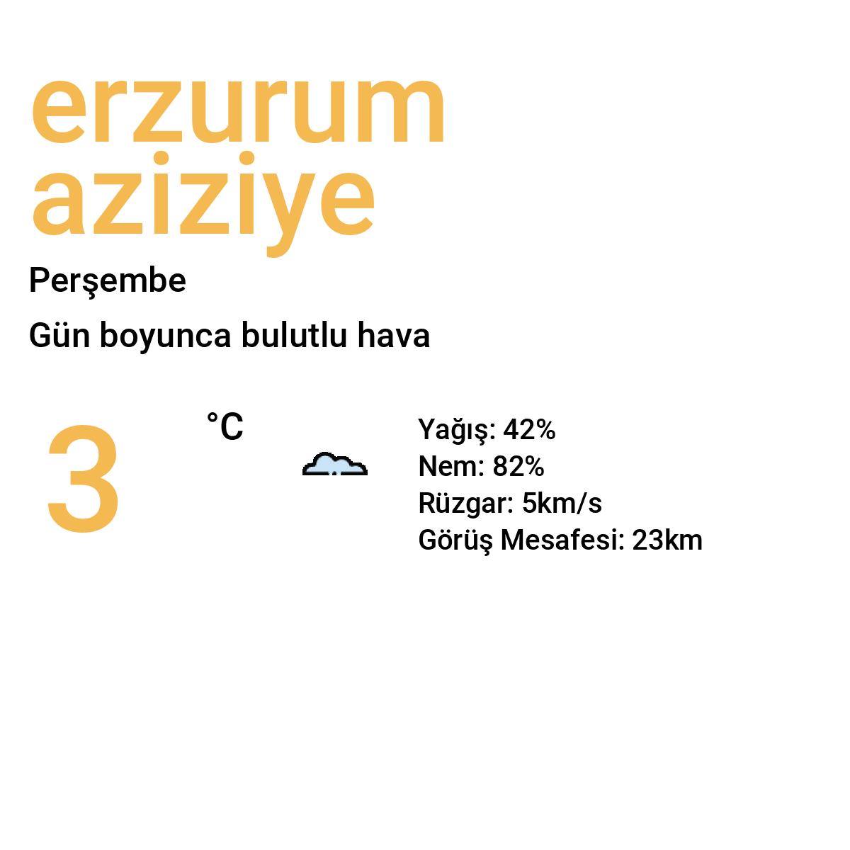 Erzurum Aziziye Bugün Hava Durumu Tahmini