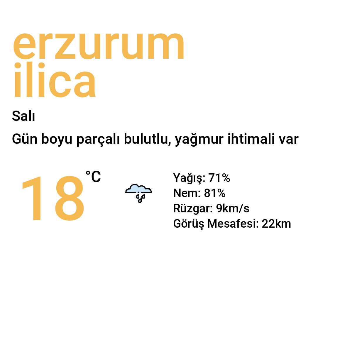 Erzurum Ilıca Bugün Hava Durumu Tahmini