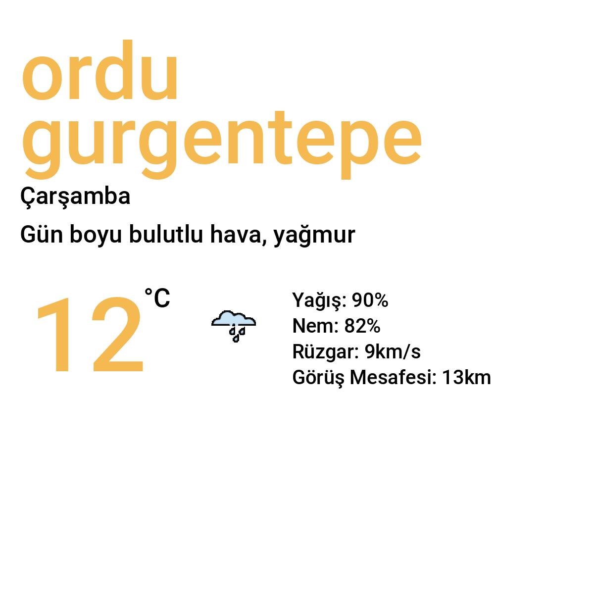 Ordu Gürgentepe Bugün Hava Durumu Tahmini