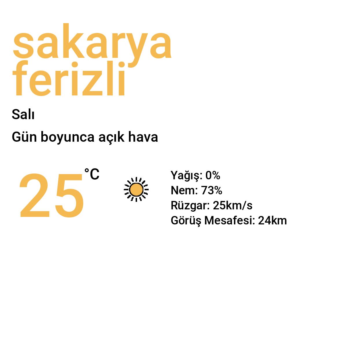 Sakarya Ferizli Bugün Hava Durumu Tahmini