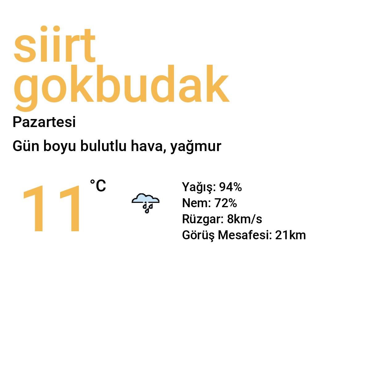 Siirt Gökbudak Bugün Hava Durumu Tahmini