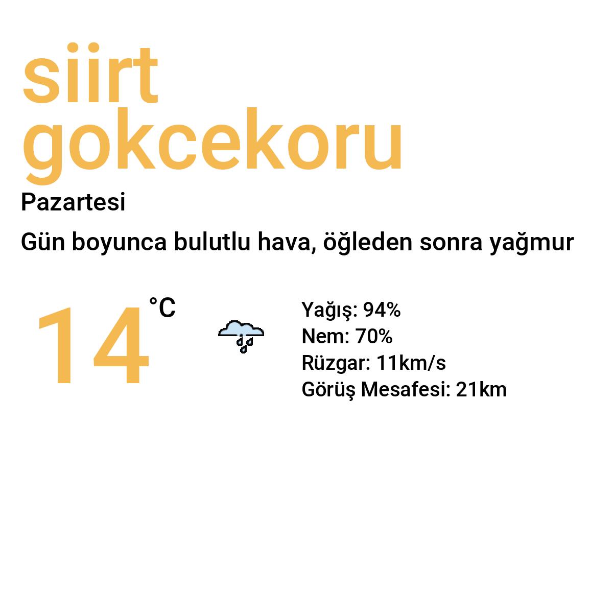 Siirt Gökçekoru Bugün Hava Durumu Tahmini