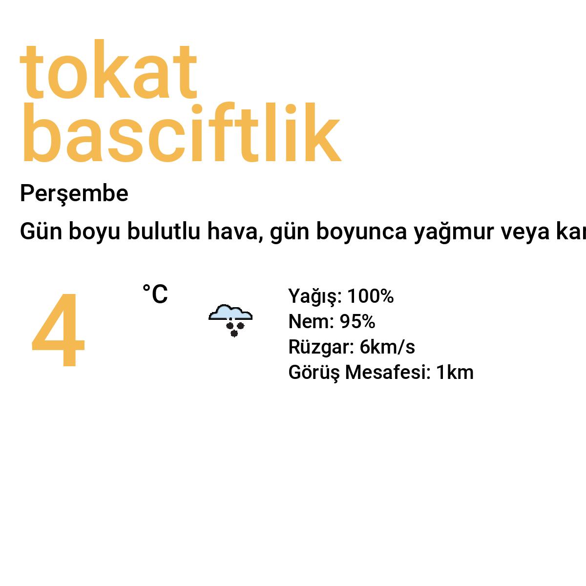 Tokat Başçiftlik Bugün Hava Durumu Tahmini