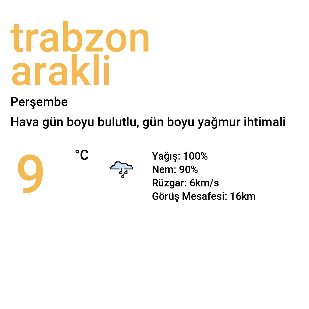 Trabzon Araklı Bugün Hava Durumu Tahmini
