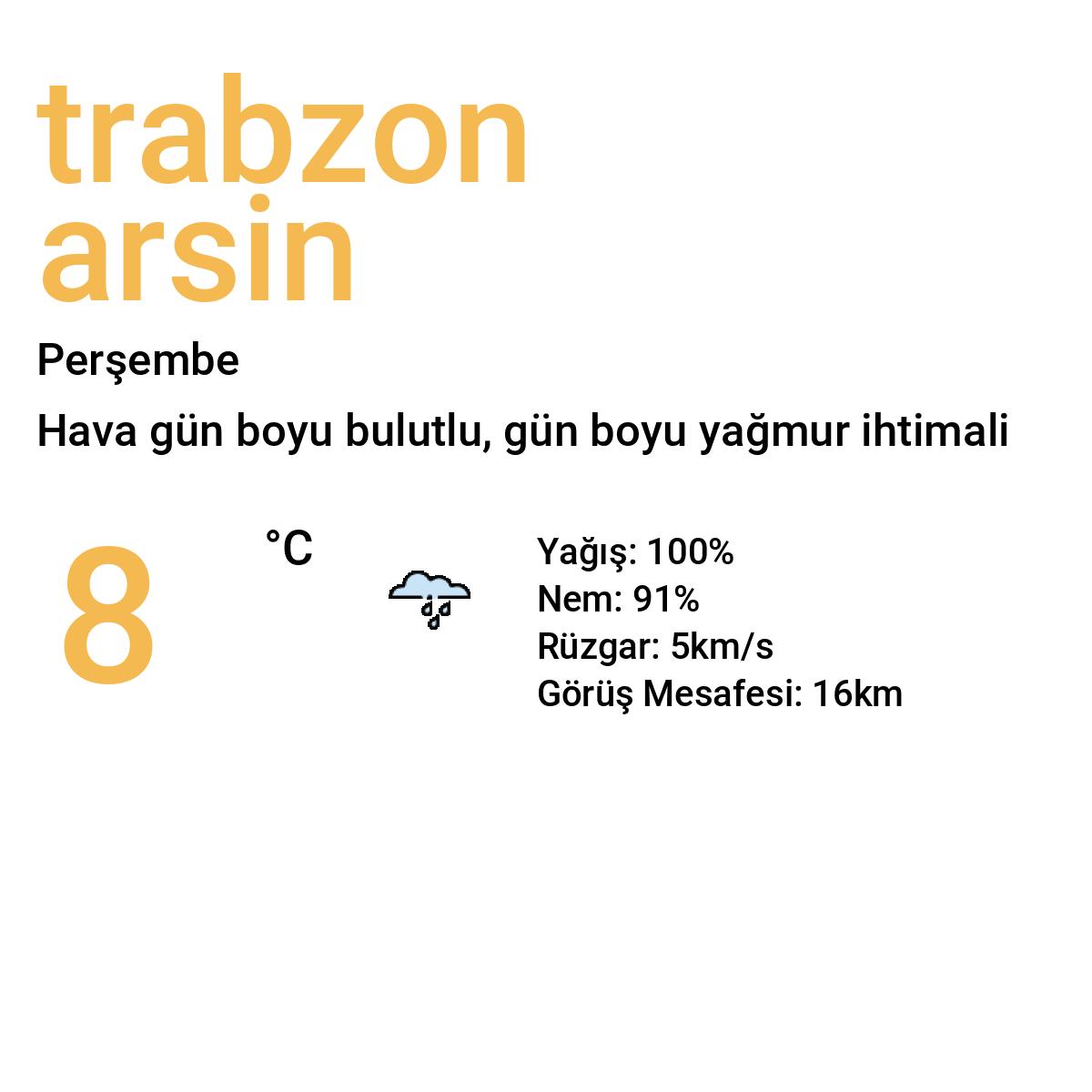 Trabzon Arsin Bugün Hava Durumu Tahmini