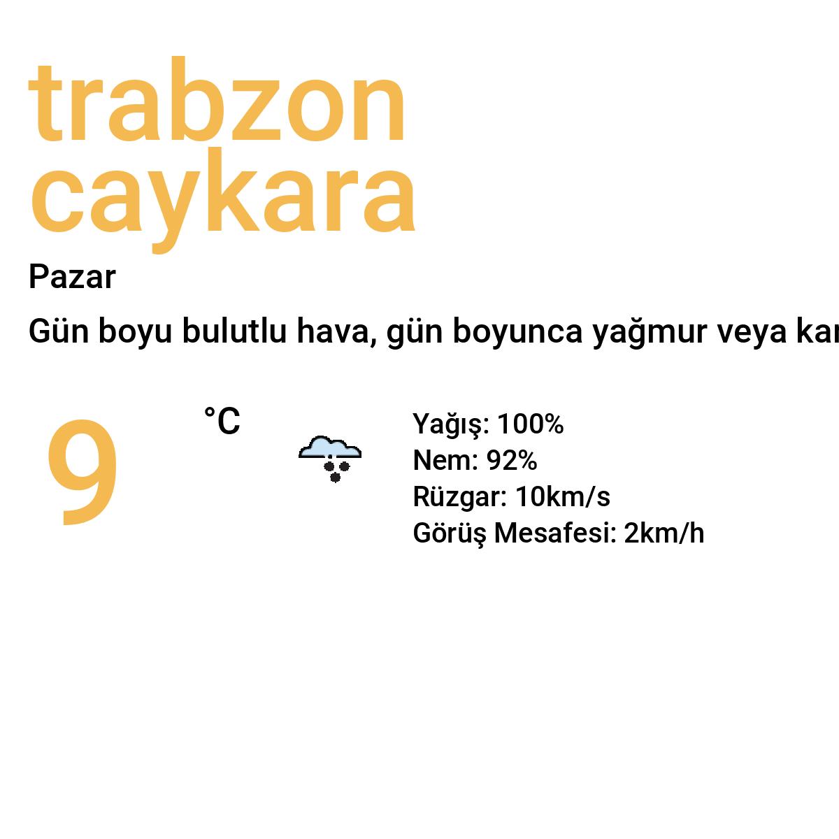 Trabzon Çaykara Bugün Hava Durumu Tahmini