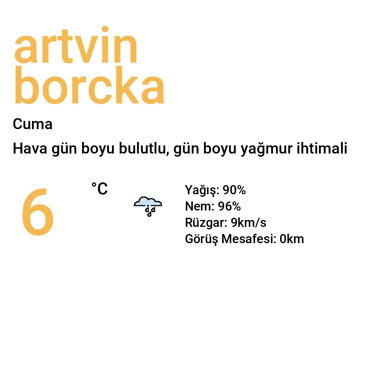 Artvin Borçka Yarınki Hava Durumu Tahmini