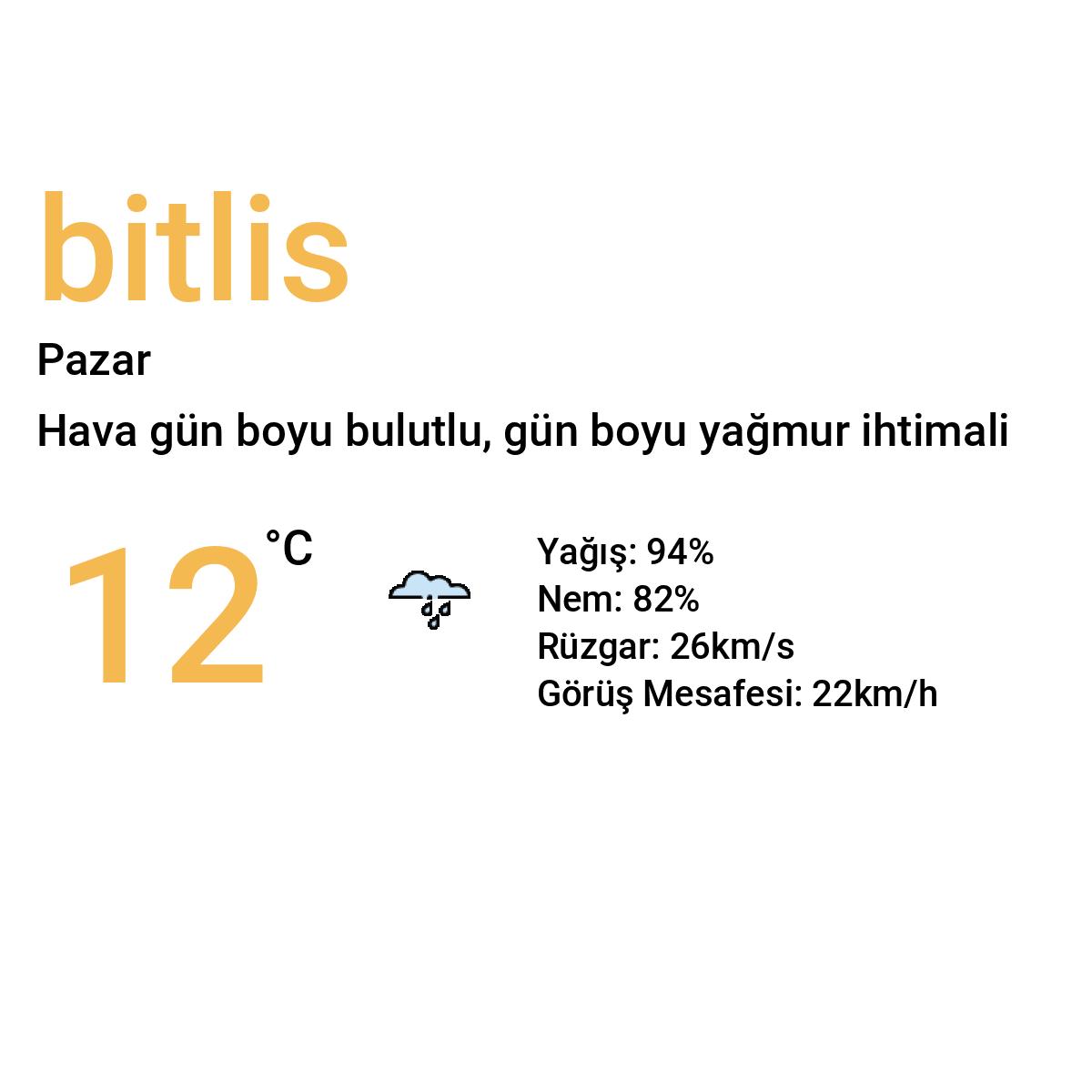 Bitlis Yarınki Hava Durumu Tahmini