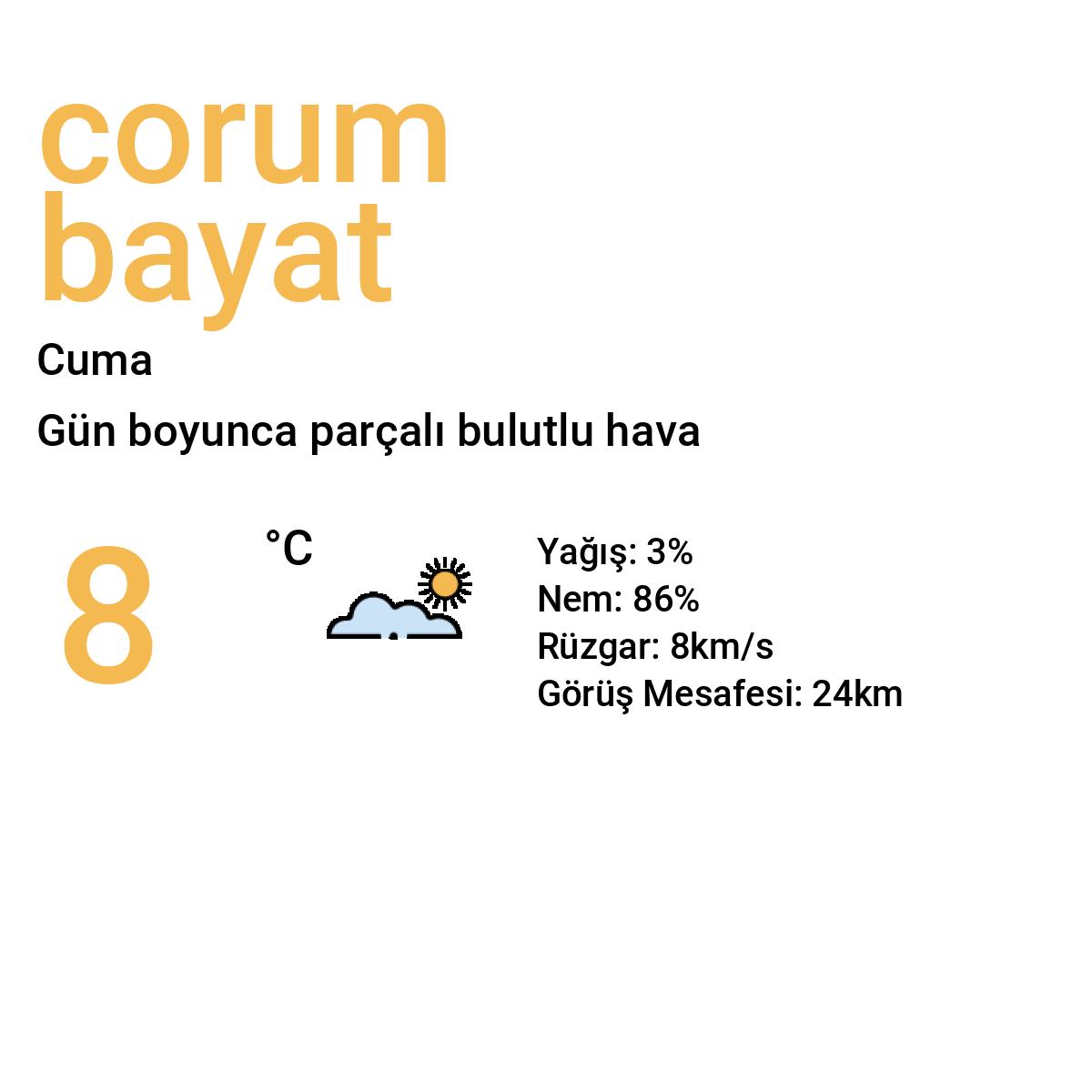 Çorum Bayat Yarınki Hava Durumu Tahmini