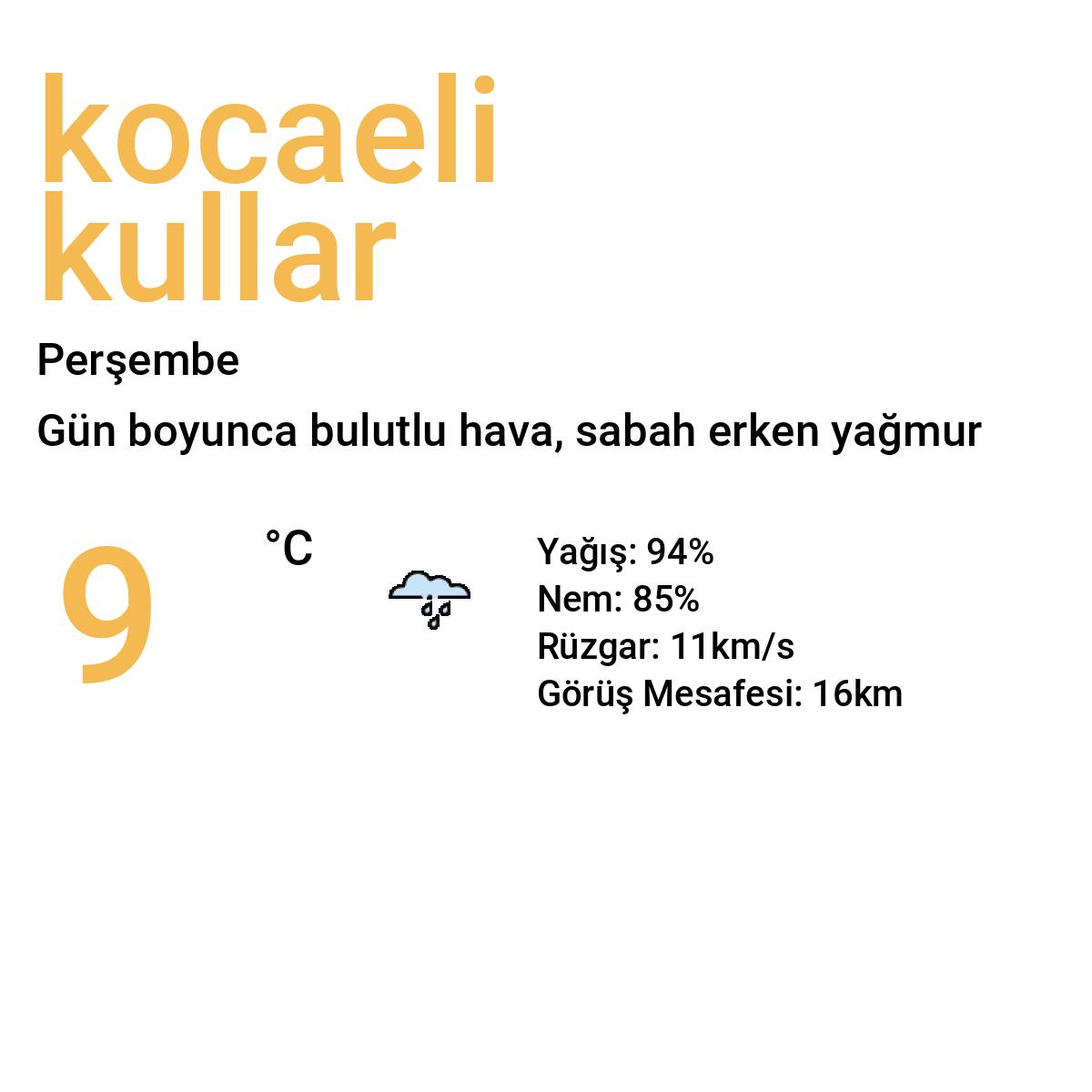 Kocaeli Kullar Yarınki Hava Durumu Tahmini