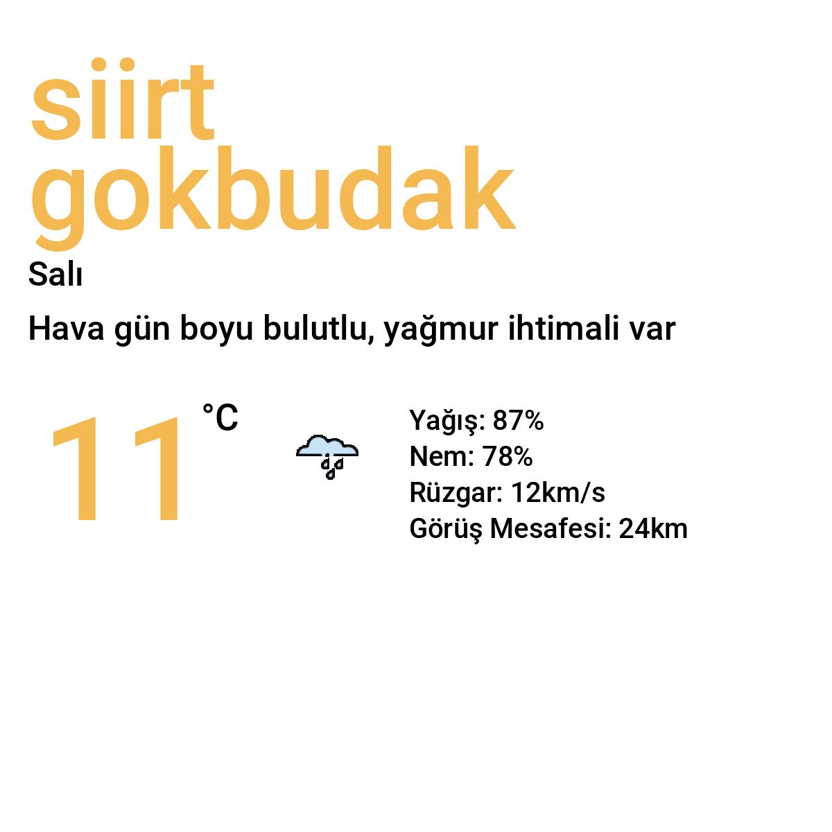 Siirt Gökbudak Yarınki Hava Durumu Tahmini
