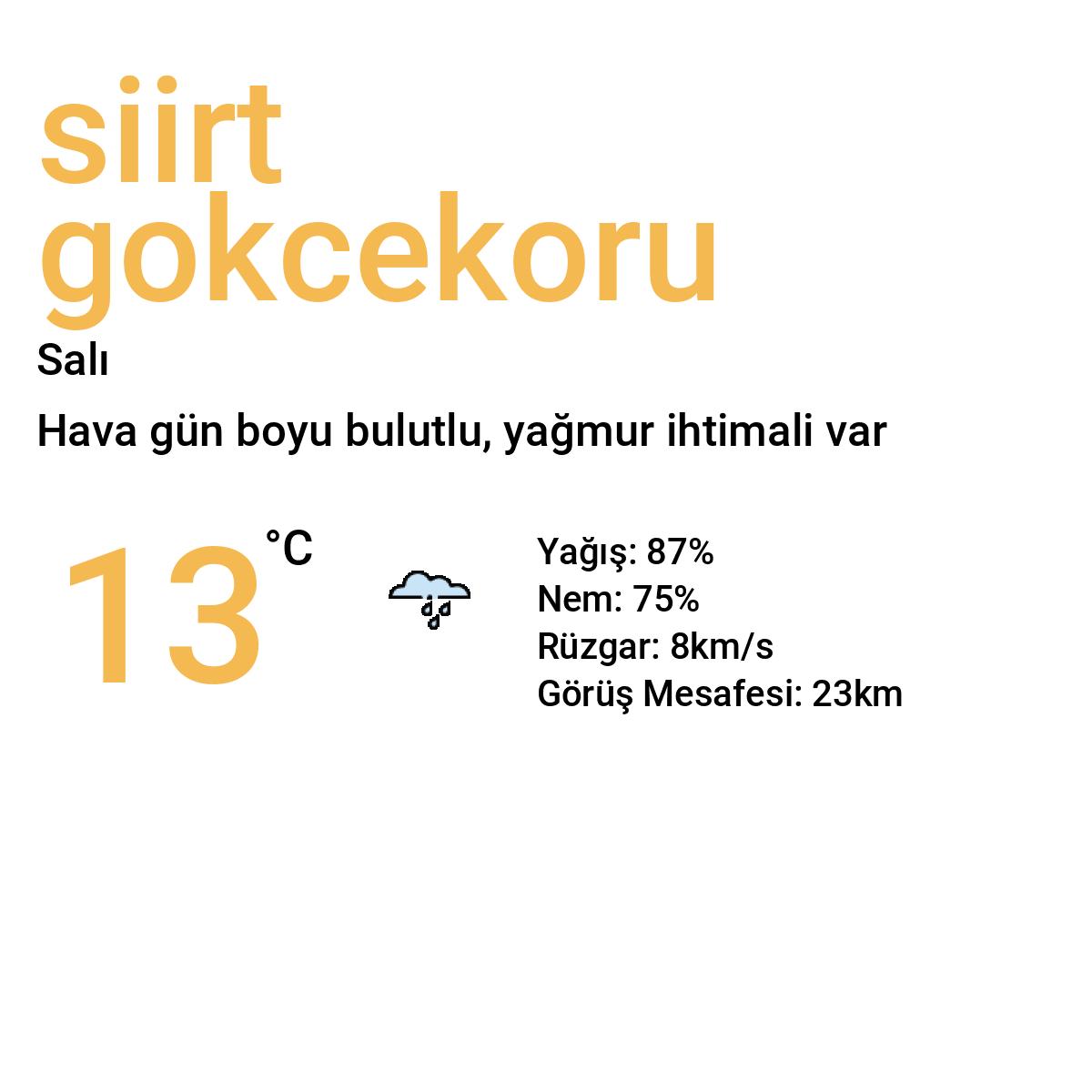 Siirt Gökçekoru Yarınki Hava Durumu Tahmini