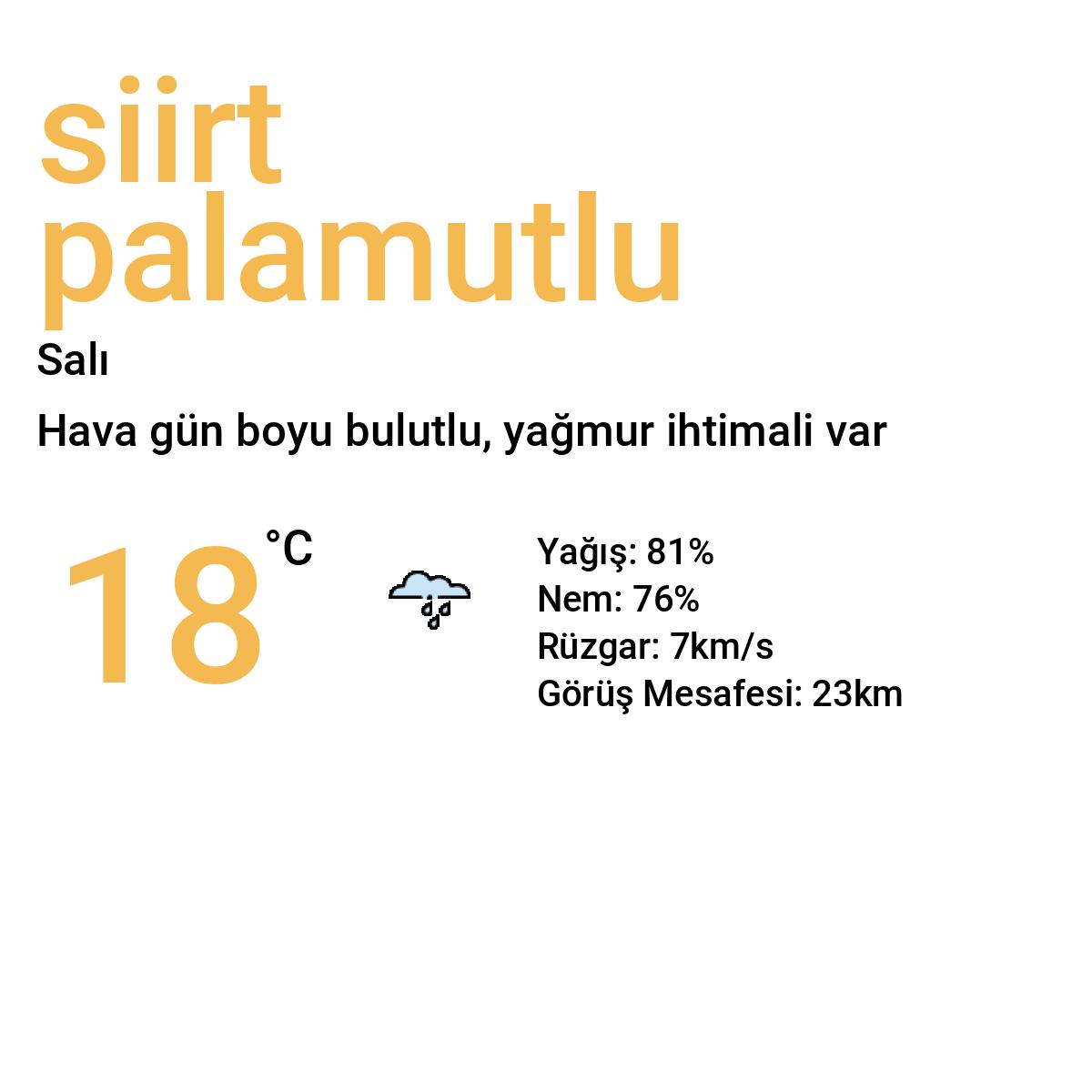 Siirt Palamutlu Yarınki Hava Durumu Tahmini